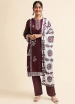 Faux Georgette Wine Traditional Wear Zari Work Straight Suit